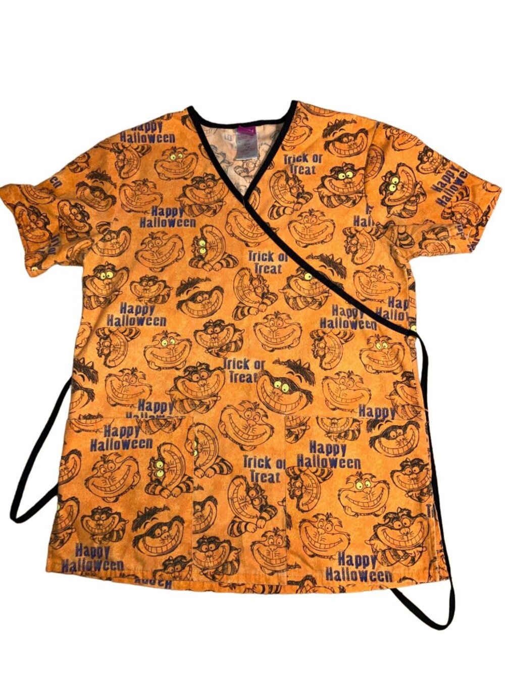 Disney Halloween Medical Scrub Top Cheshire Cat Orange Size XS